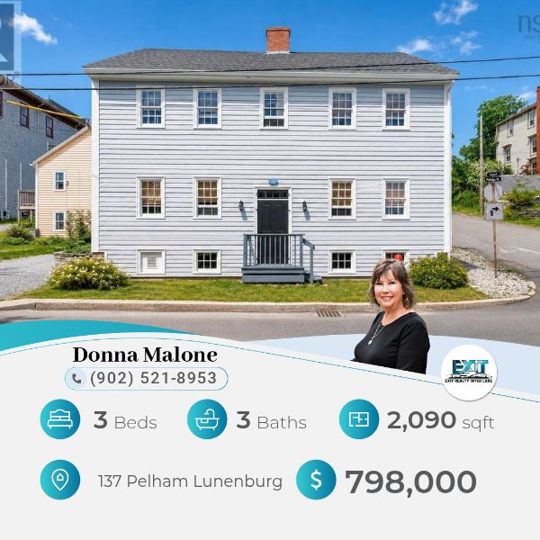 Historic charm meets modern luxury in Old Town Lunenburg. Renovated Georgian home with 3 ensuite bedrooms, custom kitchen & private backyard retreat.